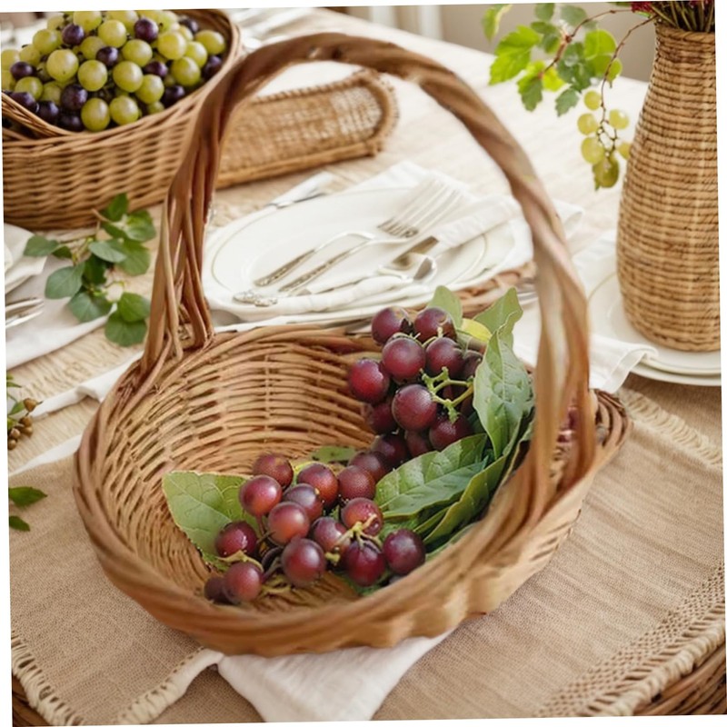 Wicker Basket With Handle 2PCS Garden Basket for Gathering Vegetables