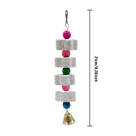 Bird Chew Toy, Sanding Calcium Stone with Bells Colourful Wooden Chew Toy for Parakeets, Bird's Beak Whetstone, Hanging Swing Bird Cage Accessories