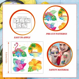 Qpout 96PCS Glitter Hibiscus Temporary Tattoos for Kids & Women,Summer Hawaiian Flower Tattoos, Aloha Party Luau Beach Favors, Tropical Theme Decorations