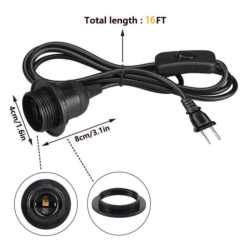Plug in Hanging Light Cord Kit - 16Ft Pendant Light