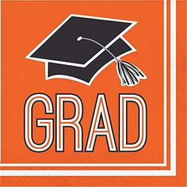 Creative Converting 320066 Graduation School Spirit Orange Napkins, 6.5",