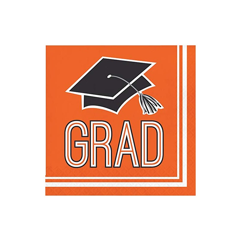 Creative Converting 320066 Graduation School Spirit Orange Napkins, 6.5",