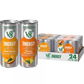 V8 Energy Variety Pack 24 Cans 8 Fl Oz Peach Mango Orange Pineapple Juice