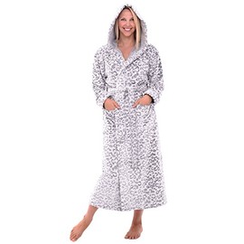 Alexander Del Rossa Women's Robes, Long Plush Bathrobe, Womens Robe with Hood, Hooded Robes for Women Plus Size Robe Leopard Print White 2X (A0116R242X)