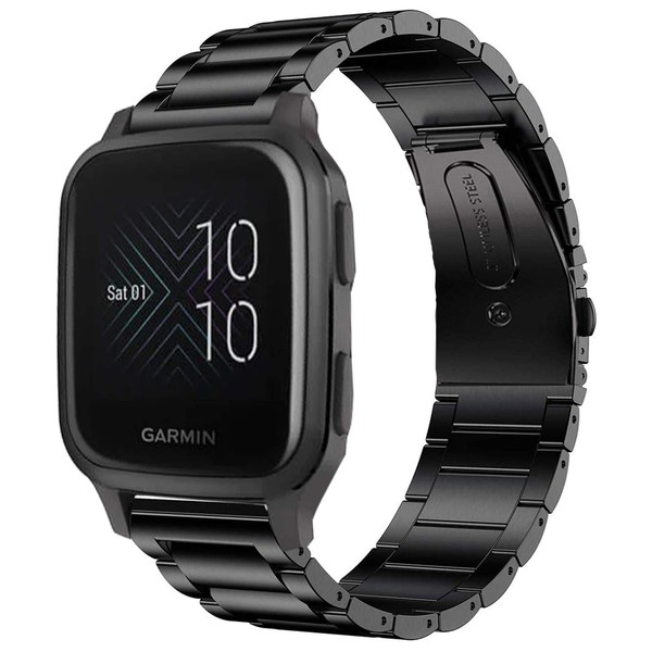 Compatible with Garmin Venu Sq 2 bands, YOUkei Stainless Steel Metal Replacement Strap Bracelet Compatible with Garmin Venu Sq Smartwatch / Venu Sq 2 / Venu 2 Plus Smartwatch 2022 (Black)