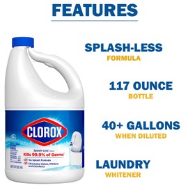 Splash Less Bleach Cleaner, 117oz | Bleach Concentrate and 2 Daley Mint Towels | Bulk Refill Bleach for Linens, Laundry, Bathroom, Janitorial and Commercial