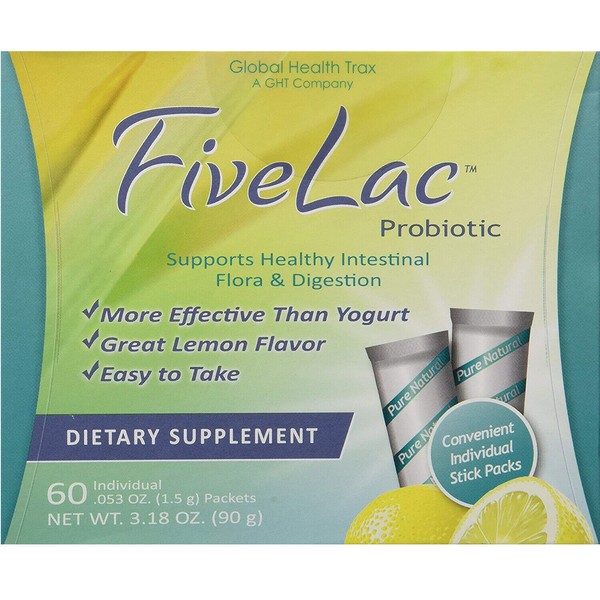 FiveLac Probiotic lemon flavor (60 Packets) Helps maintain normal yeast levels