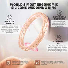 Egnaro Women’s Silicone Thin and Stackable Bridal Ring Sets, Rubber Wedding Bands, Variety Multipack With Breathable Grooves Workout Accessories