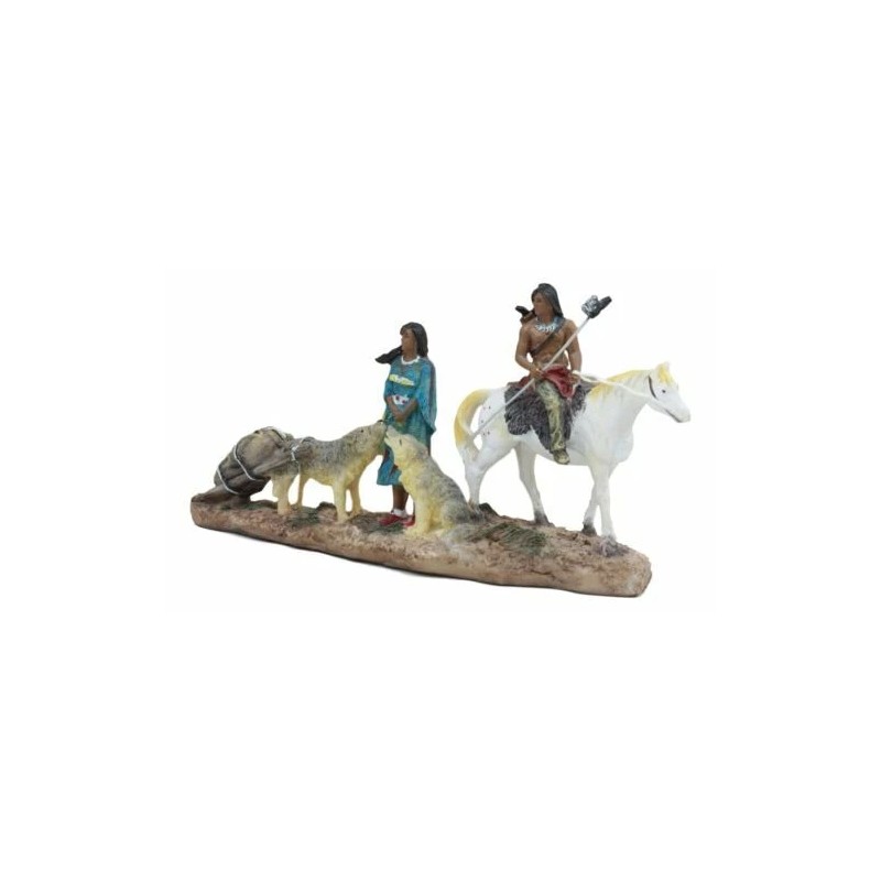 Indigenous Native American Indian Family With Horse And Wolves Migration