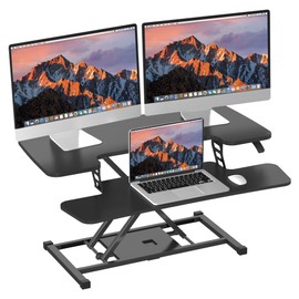 SANODESK 36 inch Height Adjustable Standing Desk Converter, Dual Monitor Workstation with Wide Keyboard Tray for Home Office Laptop, Black