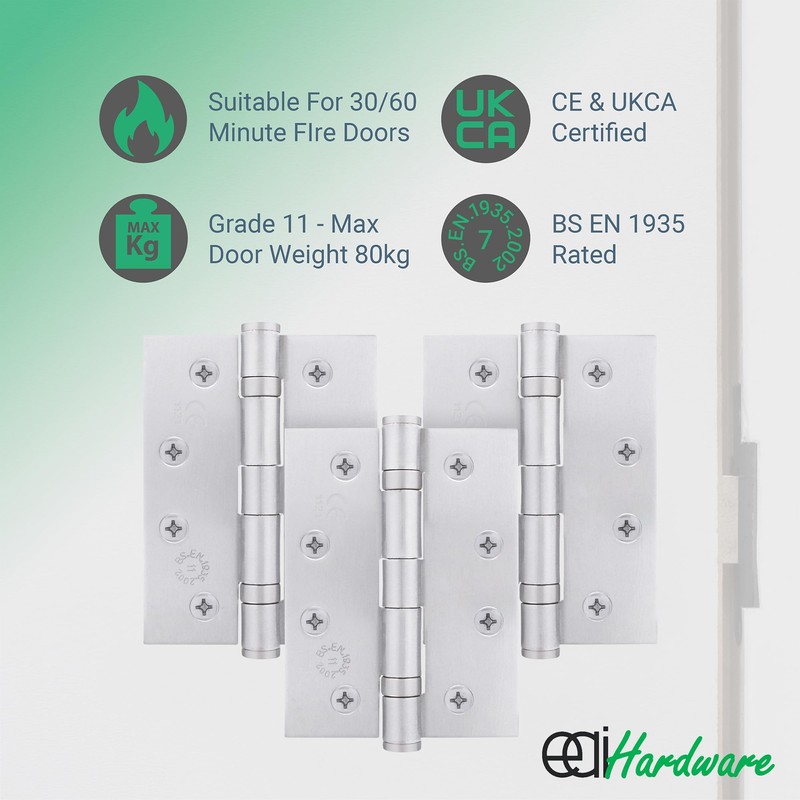 EAI Satin Door Hinges | 4 Inch / 102mm Satin