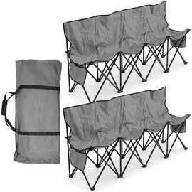 Kigley 2 Pieces Portable 4 Seat Foldable Team Sports Sideline Bench with Back and Carry Bag for Football Camp Travel Events Outdoor Seating with Storage Bag (Grey)