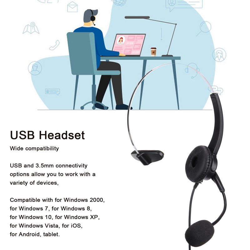 USB Headset 3.5mm Computer Headphone with Microphone Noise Cancelling for