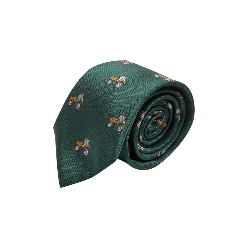 King & Priory Dark Green Herringbone Embroidered Tractor Tie