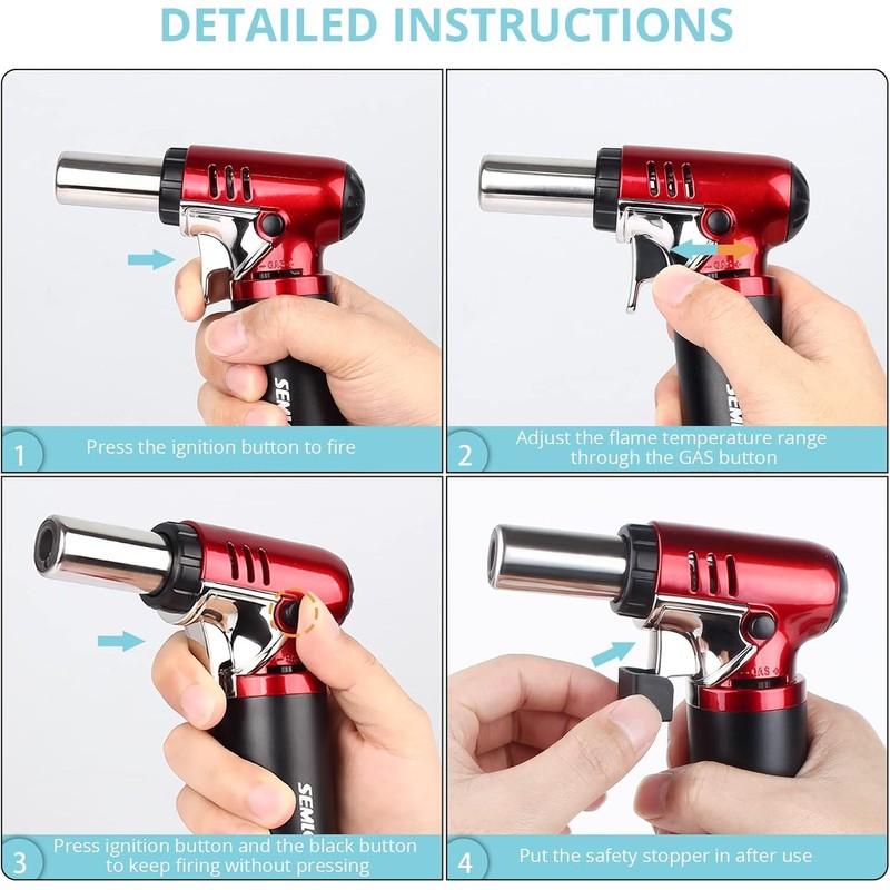 Semlos Butane Torch with Fuel Gauge, Refillable Kitchen Torch Lighter
