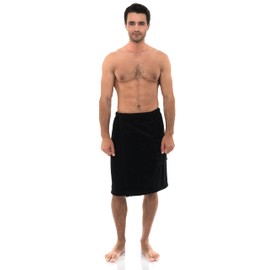 TowelSelections Mens Shower Wrap Adjustable Cotton Terry Spa Bath Gym Cover Up Small/Medium White
