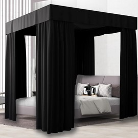 NKM Queen Size Black Canopy Bed Curtains,Completely Opaque Blackout Curtains Suitable for Canopy Bed Frames,Adults & Girls Room Decoration