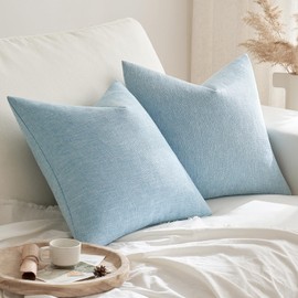 MIULEE Pack of 2 Decorative Farmhouse Linen Pillow Covers Rustic Boho Accent Couch Throw Pillow Covers for Cushion Bed Sofa Living Room Home Decor 18x18 Inch Light Blue