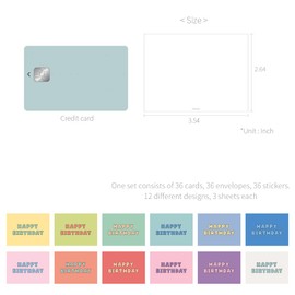 Monolike Day-by-day Card, Happy birthday-Candy pop - Mix 36 Mini Postcards, 36 envelopes, 36 stickers Package