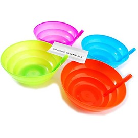 Plastic 4 Sippy Bowls Bowls with Built in Straw - Green, Blue, Orange & Purple