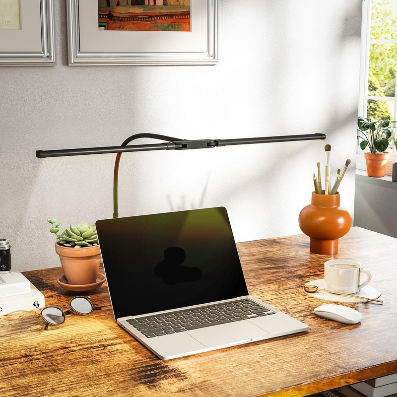 HOMCOM LED Desk Lamp with Clamp, Double Head Table Lamp