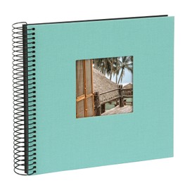 goldbuch Bella Vista Spiral Album with Picture Cut-Out, 40 Black Pages, Linen, Coffee Bronze, Aqua (black sides)., 40 mm