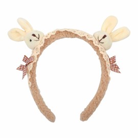 CIVFCRT Easter Bunny Headband for Women & Girls - Khaki Hairband with White Bunny Ears, Lace Trim & Bow Design - Cute Spring Hair Accessory for Easter Egg Hunts & Parties