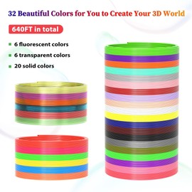 3Dgenius 32 Colors 3D Pen Filament 1.75mm PLA, Each Color 20 Feet, Total 640 Feet 3D Pen Filament Refills 3D Printing Pen Refills with High-Precision Diameter Not Compatible with 3Doodler Pen