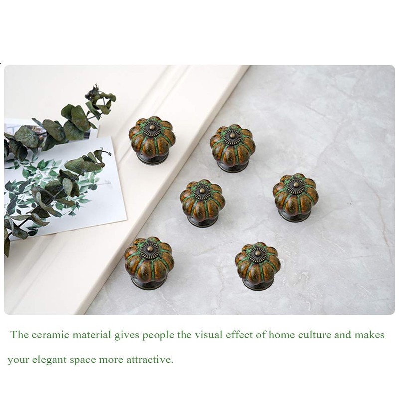 Mou 6Pcs European Style Knobs, Ceramic Glazed Pumpkin Knobs Classy