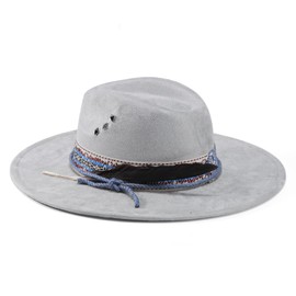 H.Busque Mens Fedora Hat Shapeable Wide Brim Women Felt Hat Brushed Cowboy Hat Grey