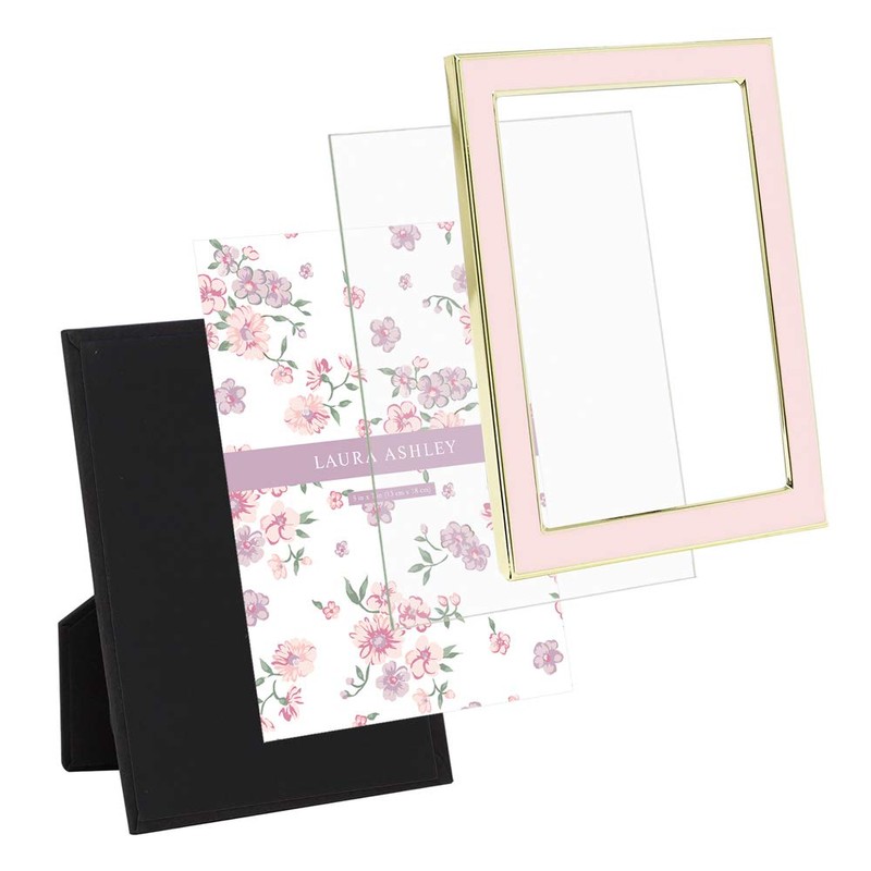 Laura Ashley 5x7 Pink Enamel Picture Frame, Gold Metal Edge