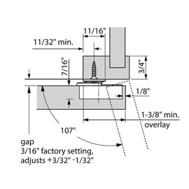 Blum Compact Furniture Hinge 107° with Spring for Screwing Including Mounting Plate Including Screws Pack of 4