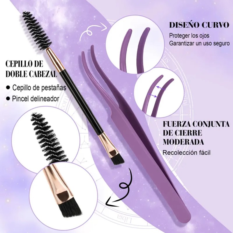 Kit de Extensiones de Pestañas Negras Curvatura D para Aplicación
