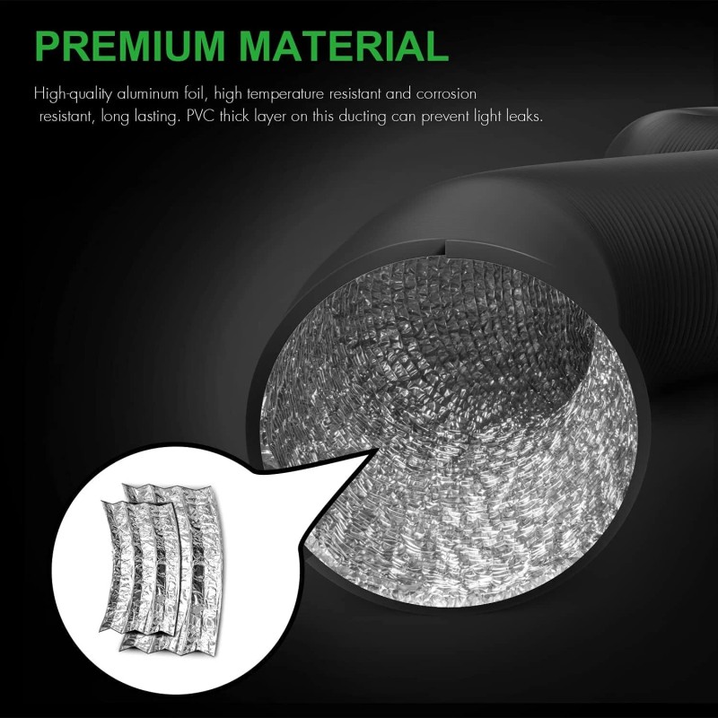 iPower Flexible 12 inch 25 Feet Aluminum Ducting 4 Layer