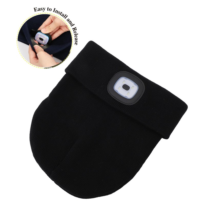 LED Beanie Hat Adjustable Brightness USB Rechargeable Soft Warm Knitted