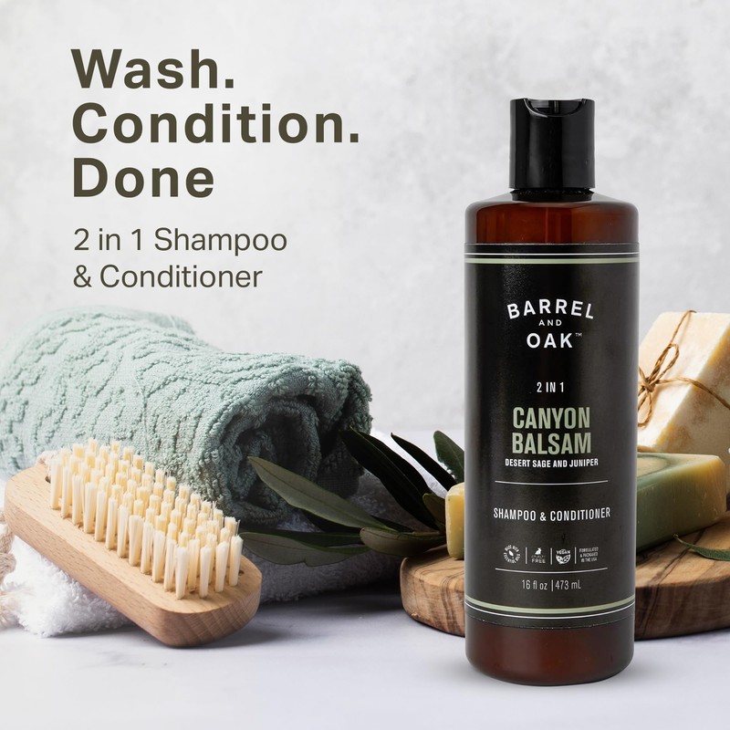 Barrel & Oak 2-in-1 Men's Shampoo and Conditioner, Cleanses Hair