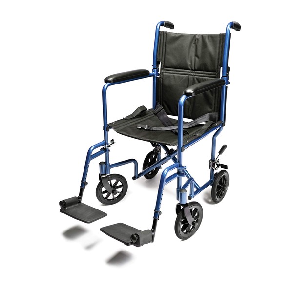 Everest & Jennings Transport Wheelchair, Lightweight & Foldable Transfer Chair, 19" Seat, Blue