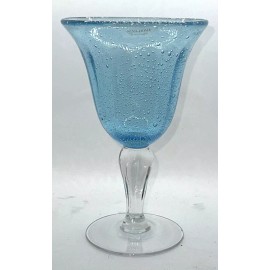 NINA HOME Nina Campbell 10 Oz Water Wine Goblets Handblown Blue Bubble Glass