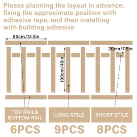 Pangda 23 Pcs MDF Wainscoting Kit 94.49 x 47.24 Inches Pre Cut Ready to Assemble Accent Wall Decor Wainscoting Panels for Interior Wall Moulding