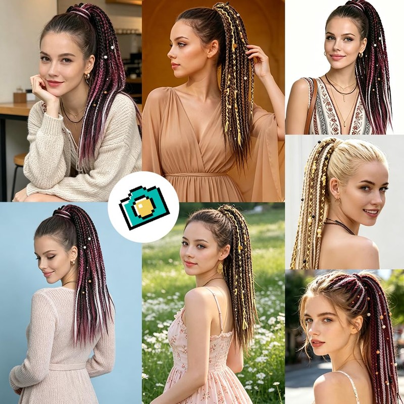 Boho Viking Braided Ponytail Extension on Hair Tie, 16 Inch