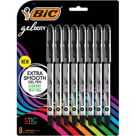 BIC Gel-ocity Smooth Stic Gel Pen, Medium Point (0.7mm), Black Ink, 8-Count, Vibrant and Smooth Gel Ink Pens