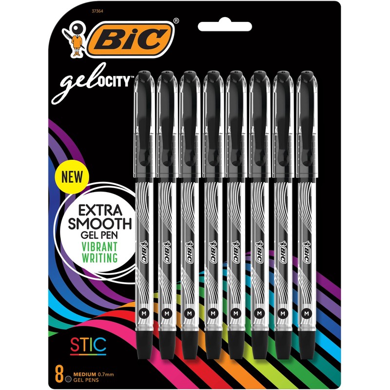 BIC Gel-ocity Smooth Stic Gel Pen, Medium Point (0.7mm), Black