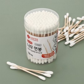 E-Life Wooden Cotton Swabs, 100 Count (Round), Disposable Double-Sided 6ea