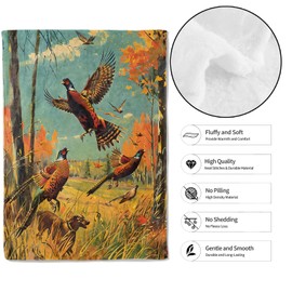 MIEPOS Vintage Pheasant Hunting Throw Blanket, 50x60in, Soft, Lightweight Flannel,Retro Autumn Scene with Upland Bird Dog Fall Tree Blankets, Gifts for Hunters, for Cabin Home Living Room Decor