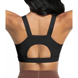Comper Racerback Sports Bras for Women High Impact Workout Bra Medium Support Wide Straps Running Sport Bras Yoga Tank Tops (Black-M)