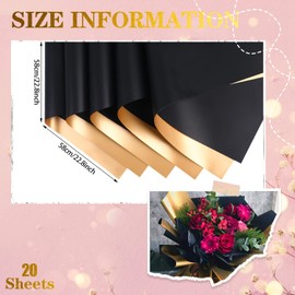 CCINEE 20 Sheets Double Sided Gloden Flower Wrapping Paper Waterproof Fresh Flower Packing Material Florist Bouquet Supplies DIY Craft Gift Packing,Black+Gold