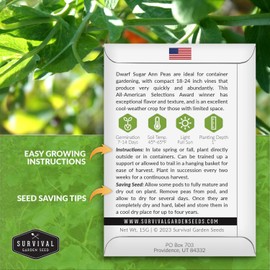 Sugar Ann Dwarf Pea Seed for Planting - 1 Packet with Instructions to Plant and Grow Sweet Snap Peas in Your Home Vegetable Garden - Non-GMO Heirloom Variety - Survival Garden Seeds