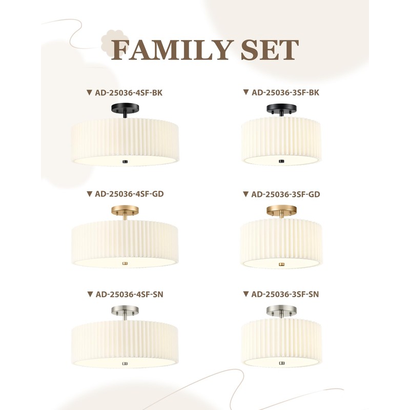 Audickic Gold Semi Flush Mount Ceiling Lights, 4-Light 18" Ceiling