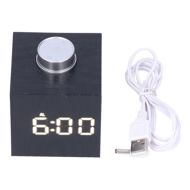 LED Knob Alarm Clock Digital Thermometer Display Imitation Wood Grain
