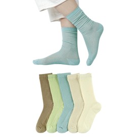 DAMILY Women's Socks, Summer Socks, Thin, Cute, Crew Socks, Breathable, Stylish, Non-stuffy, Women's Socks, Set of 5, Summer Socks, Work or School, Summer Socks, 8.7 - 9.8 inches (22 - 25 cm),
